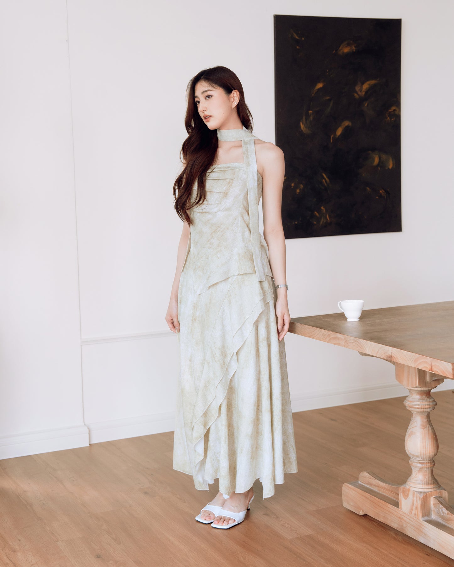 Slit Bustier Top and Ruffled Hem Skirt Set