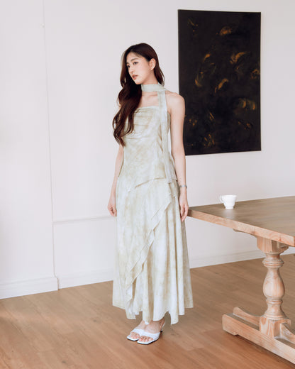 Slit Bustier Top and Ruffled Hem Skirt Set