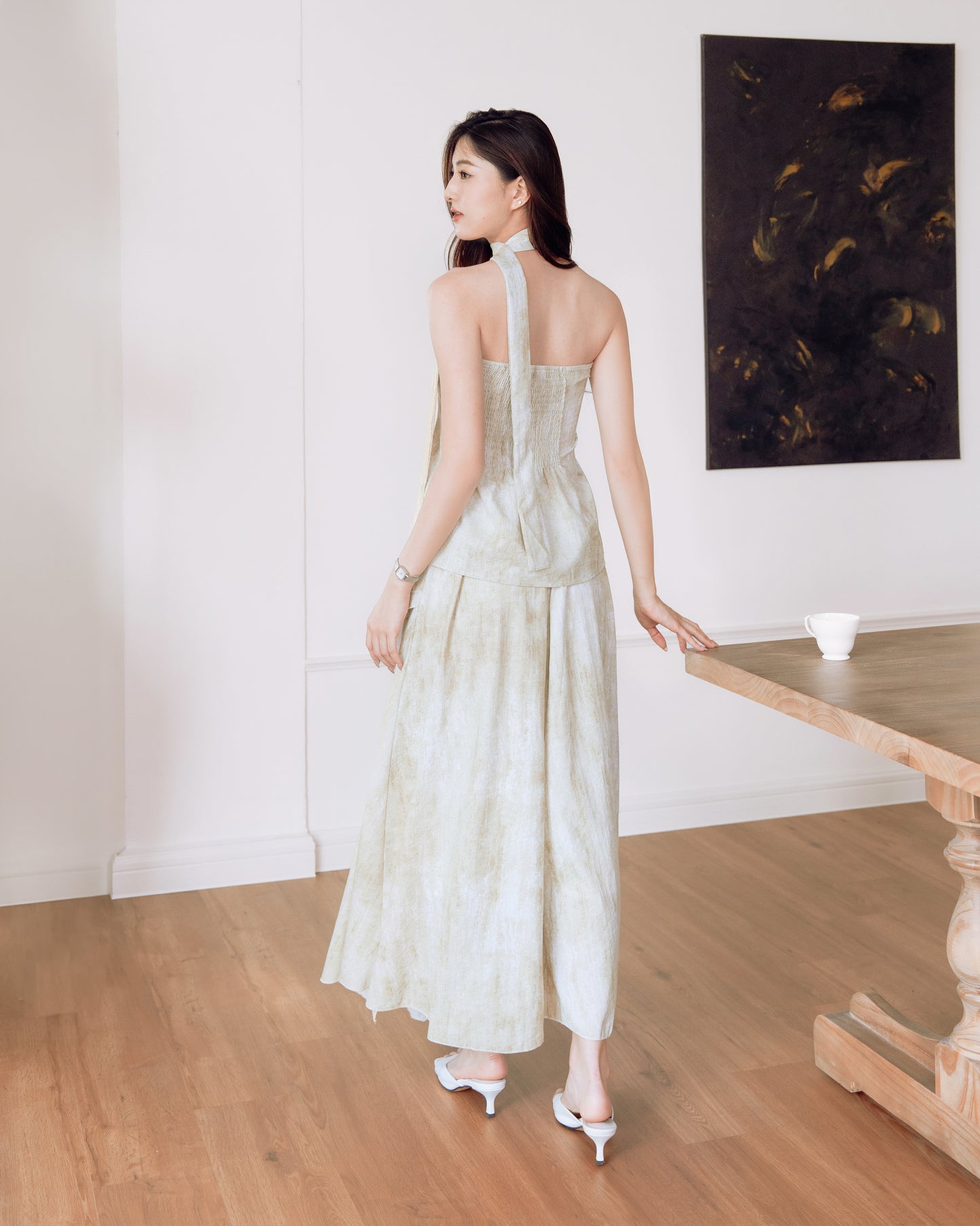 Slit Bustier Top and Ruffled Hem Skirt Set