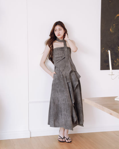 Slit Bustier Top and Ruffled Hem Skirt Set