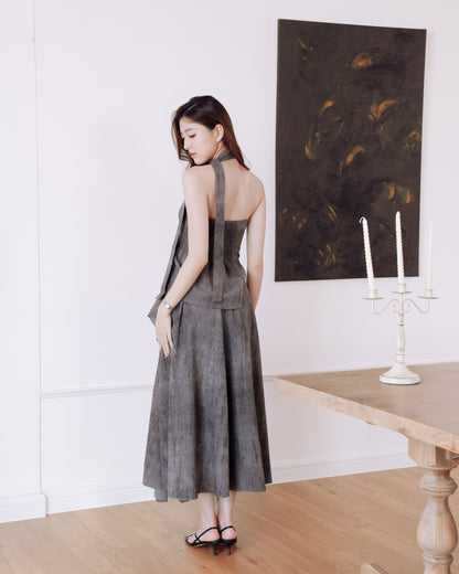 Slit Bustier Top and Ruffled Hem Skirt Set