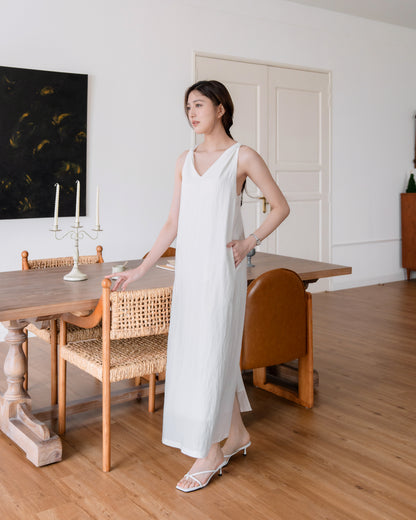 Twist-Back Linen-Blend Dress