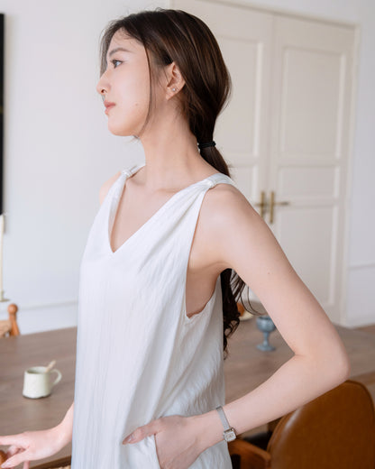 Twist-Back Linen-Blend Dress