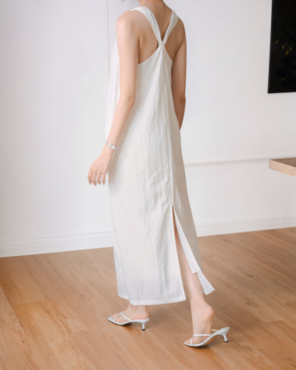 Twist-Back Linen-Blend Dress