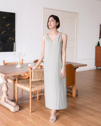 Twist-Back Linen-Blend Dress