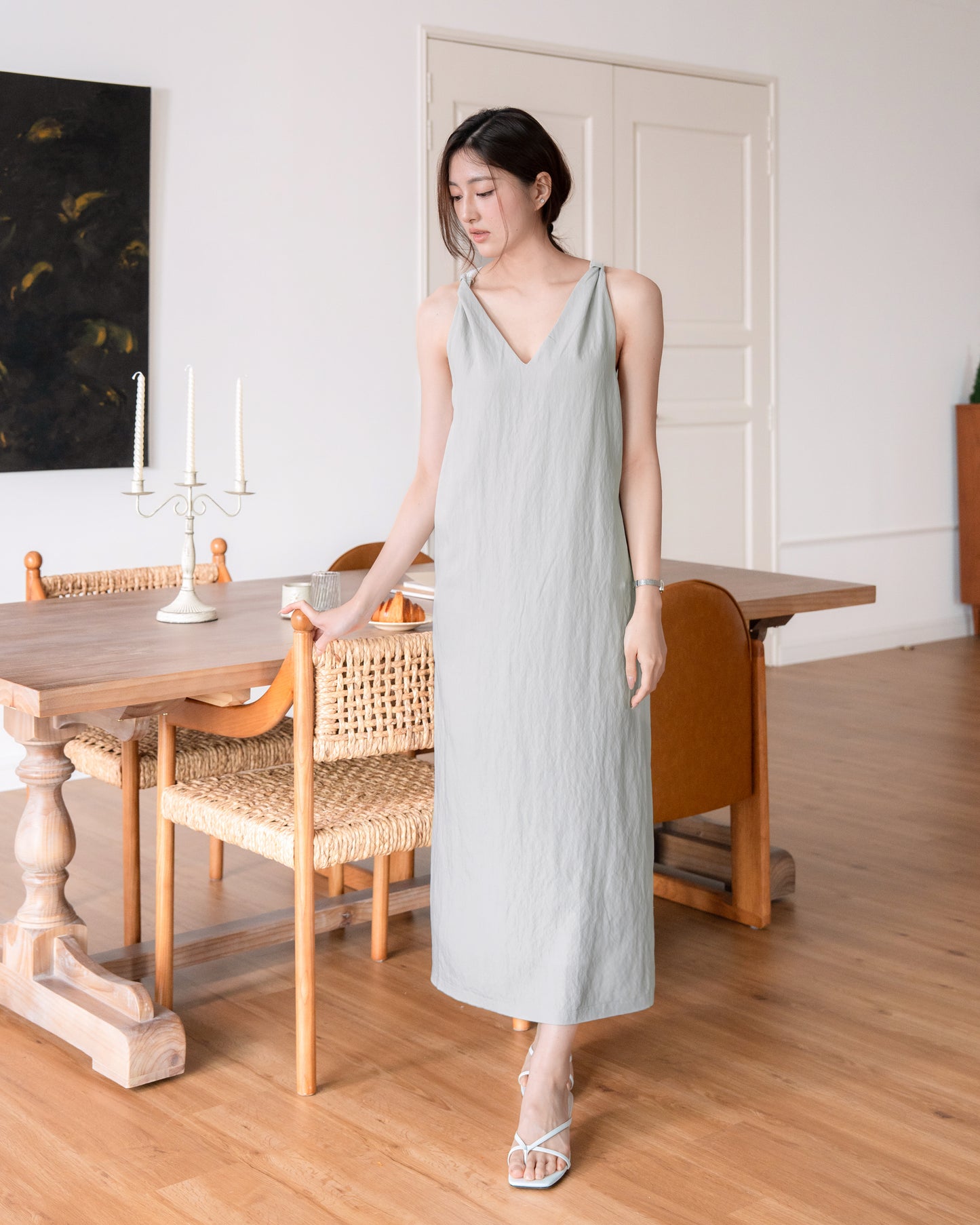 Twist-Back Linen-Blend Dress