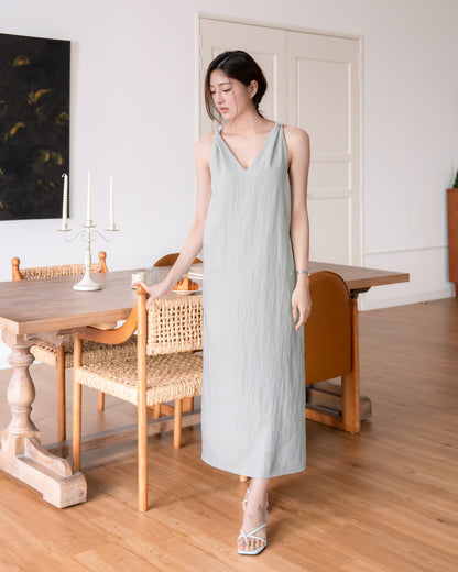 Twist-Back Linen-Blend Dress