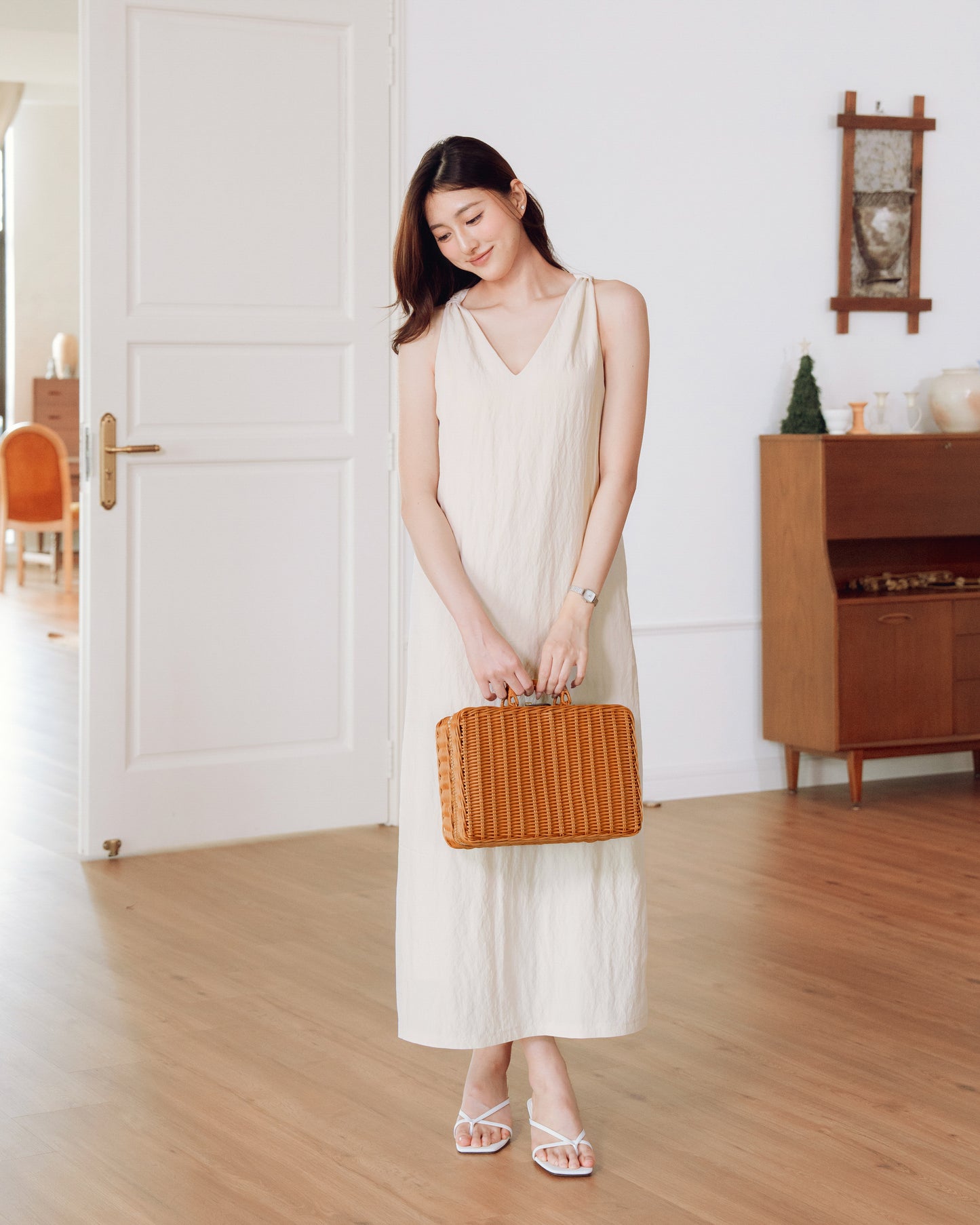 Twist-Back Linen-Blend Dress
