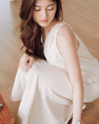 Twist-Back Linen-Blend Dress