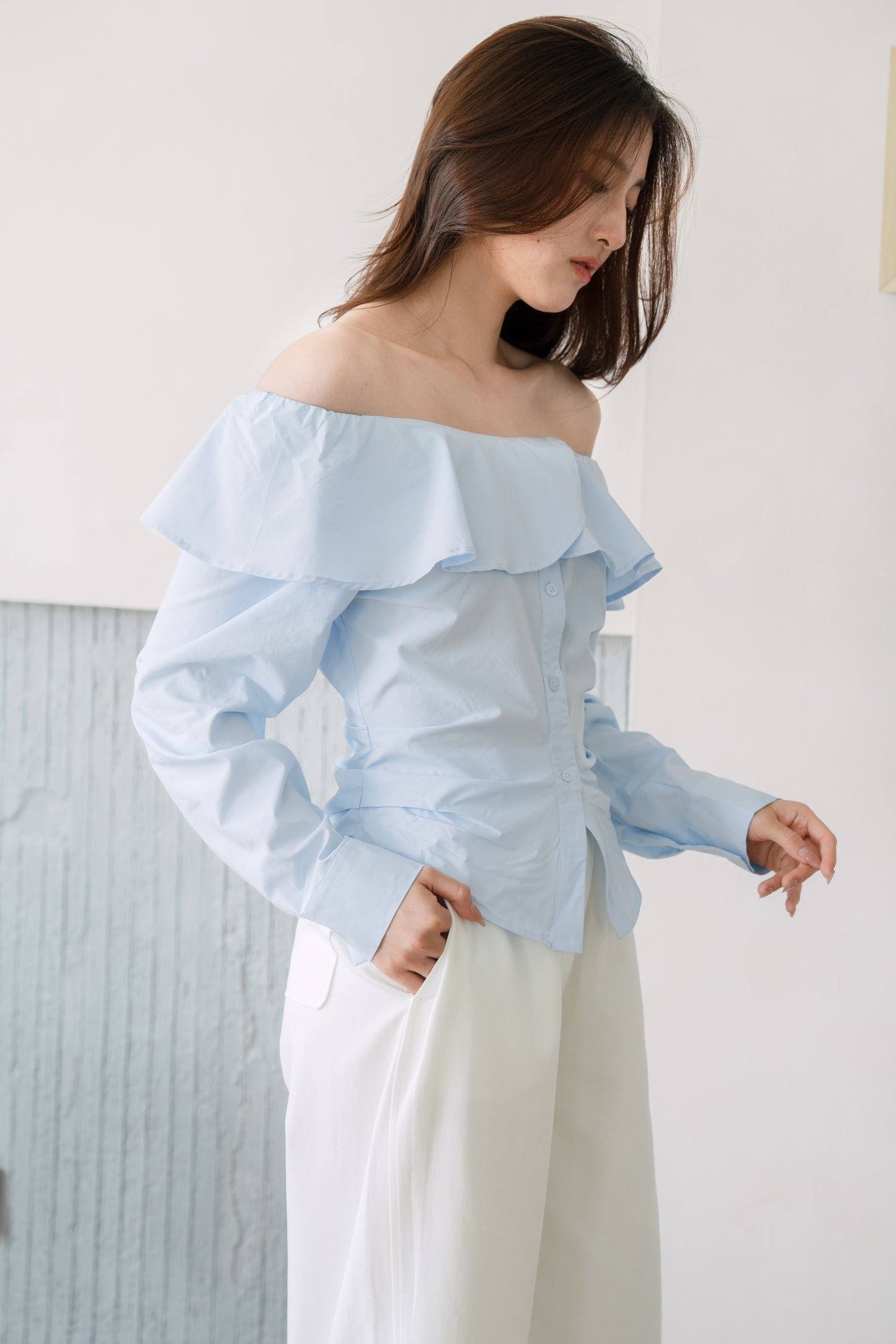 Off Shoulder Poplin Shirt