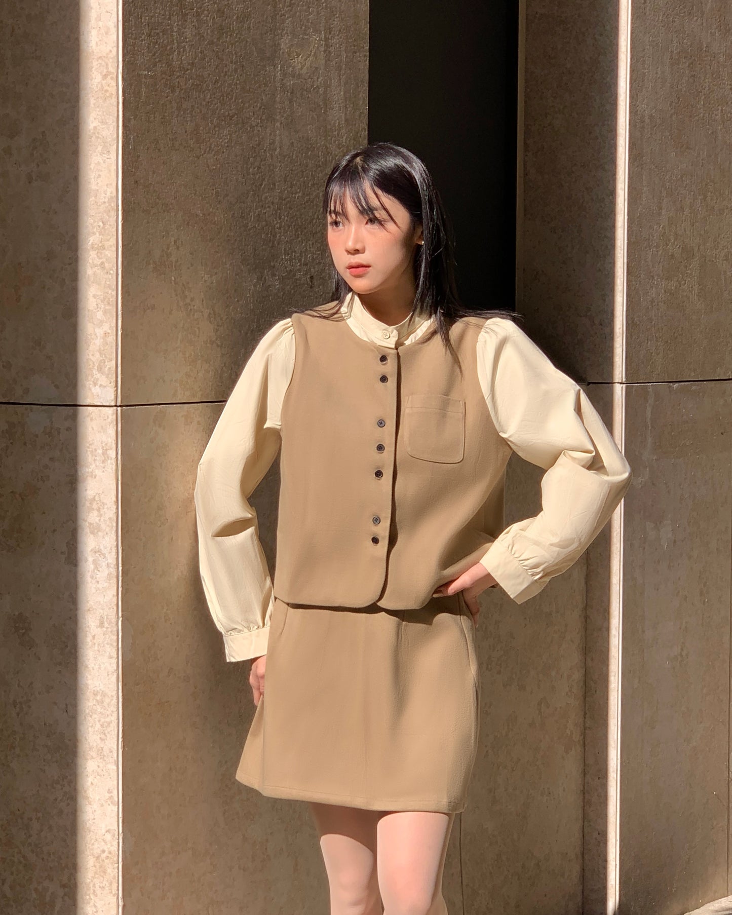 Two-Piece Set with Vest Shirt & Skirt