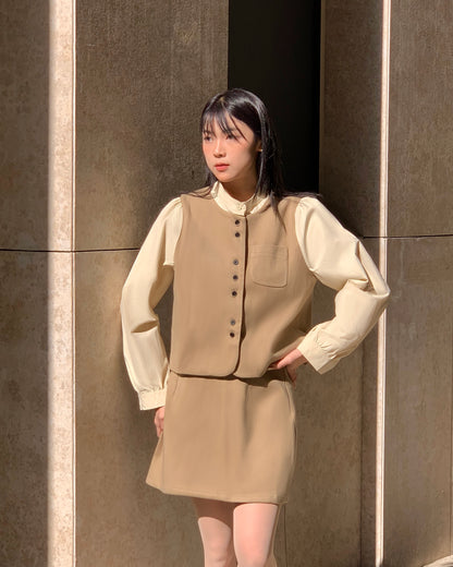 Two-Piece Set with Vest Shirt & Skirt