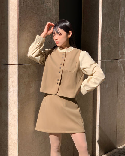 Two-Piece Set with Vest Shirt & Skirt
