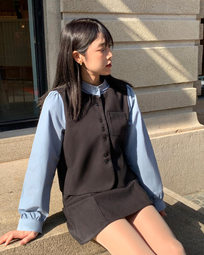 Two-Piece Set with Vest Shirt & Skirt