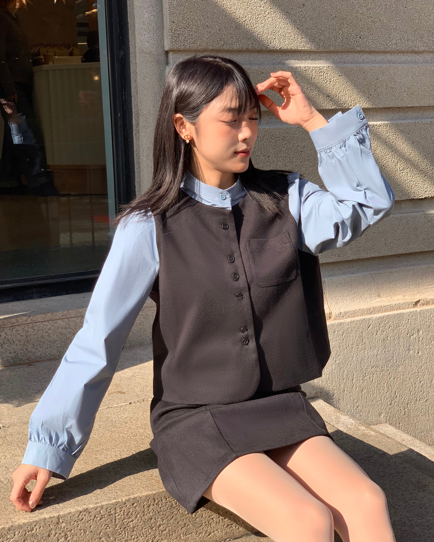 Two-Piece Set with Vest Shirt & Skirt