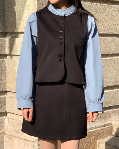 Two-Piece Set with Vest Shirt & Skirt