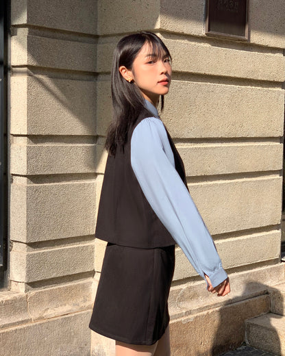 Two-Piece Set with Vest Shirt & Skirt
